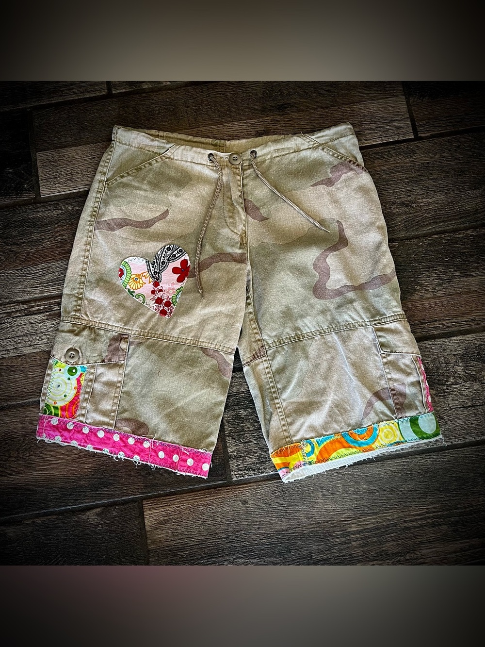 Rothco desert storm camouflage shorts with added hearts rhinestones and trim XXS